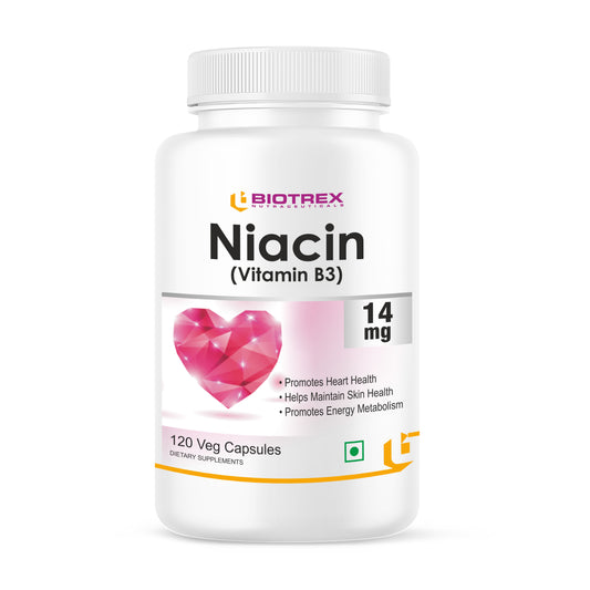 Biotrex Niacin 14mg Vitamin B3 With Inositol 50mg Supplement | for Vascularity & Increase Cellular Energy, Non-GMO, Gluten Free, As Per RDA Allowance - 120 Veg Capsules