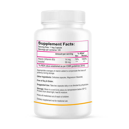 Biotrex Niacin 14mg Vitamin B3 With Inositol 50mg Supplement | for Vascularity & Increase Cellular Energy, Non-GMO, Gluten Free, As Per RDA Allowance - 120 Veg Capsules