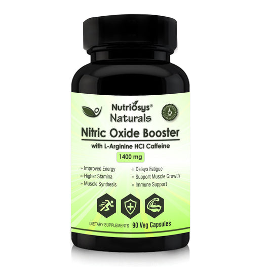 Nutriosys Naturals Nitric Oxide 1400mg With L-Arginine HCI Caffeine | For Muscle Growth, Stamina, Recovery, Immune Booster & Energy Management