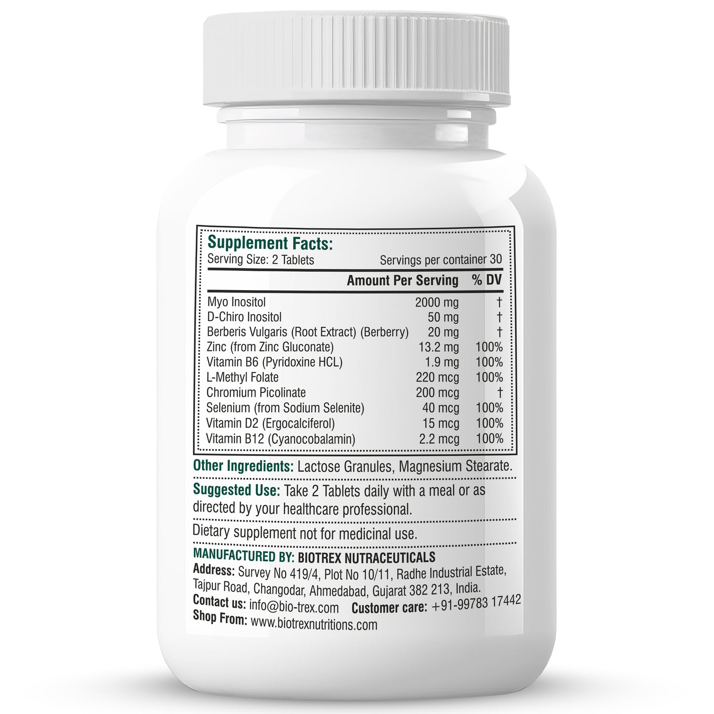 Biotrex PCOS Supplement for women With 40:1 Ratio, High Purity Pharma Grade Ingredients 2000mg Myo-Inositol to 50mg D-Chiro-Inositol - 60 Vegetarian Tablets