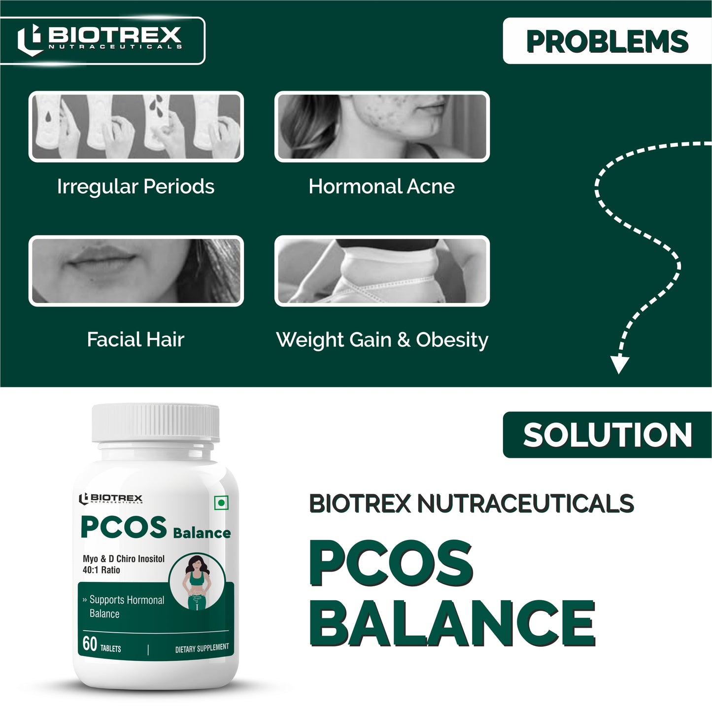 Biotrex PCOS Supplement for women With 40:1 Ratio, High Purity Pharma Grade Ingredients 2000mg Myo-Inositol to 50mg D-Chiro-Inositol - 60 Vegetarian Tablets