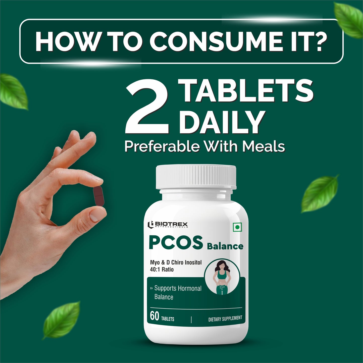 Biotrex PCOS Supplement for women With 40:1 Ratio, High Purity Pharma Grade Ingredients 2000mg Myo-Inositol to 50mg D-Chiro-Inositol - 60 Vegetarian Tablets