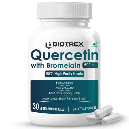 Bioterx Nutraceuticals Quercetin with Bromelain 600mg Better Respiratory Health | Antioxidant | Fights Allergies | Immunity & Cardiovascular Health - 30 Veg Capsules