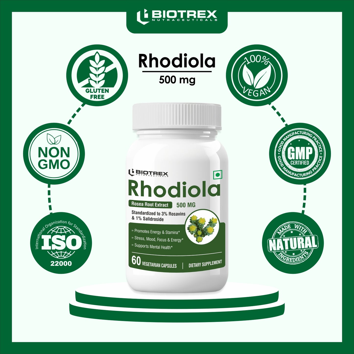 Biotrex Rhodiola 500mg - 60 Capsules