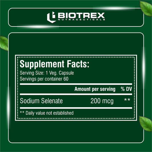 Biotrex Selenium 200mcg - 60 Capsules Immune System Support, Thyroid Function, Cancer Prevention & Cardiovascular Health