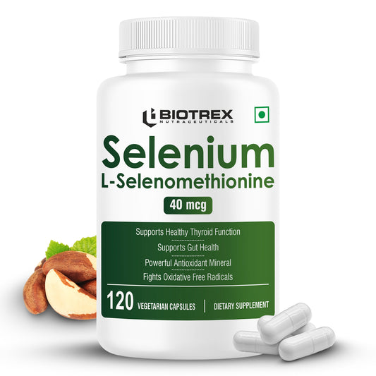 Biotrex Nutraceuticals Selenium 40mcg (L-Selenomethionine) Essential Trace Mineral with Superior Absorption | Antioxidant | Supports Immunity & Healthy Thyroid Function - 120 Veg Capsules