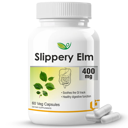 Biotrex Slippery Elm 400mg - 60 Capsules Soothing Digestive Aid, Gastrointestinal Protection & Relief from Sore Throat and Cough