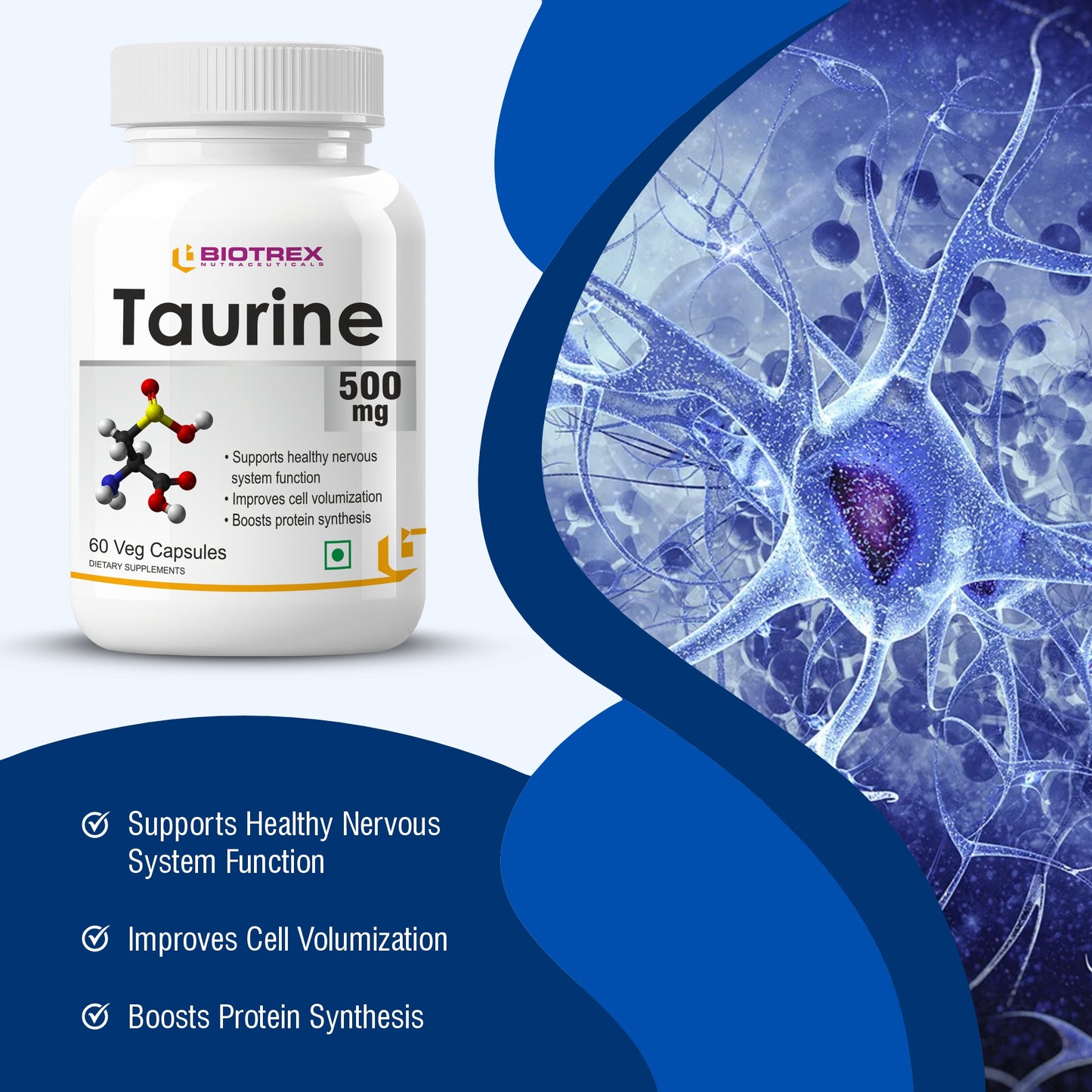 Biotrex Taurine 500mg - 60 Capsules