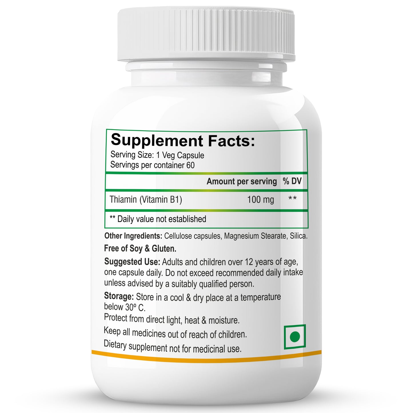 Biotrex Thiamin 100mg (Vitamin B1) - 60 Veg Capsules Energy Production, Stress Management, Cognitive Function & Antioxidant Activity