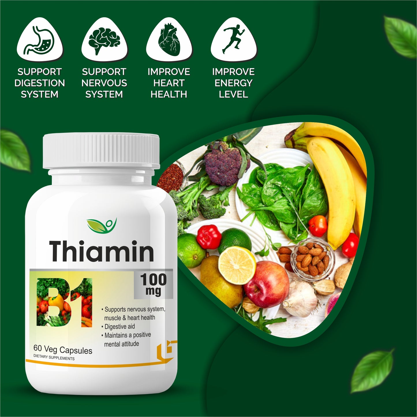 Biotrex Thiamin 100mg (Vitamin B1) - 60 Veg Capsules Energy Production, Stress Management, Cognitive Function & Antioxidant Activity