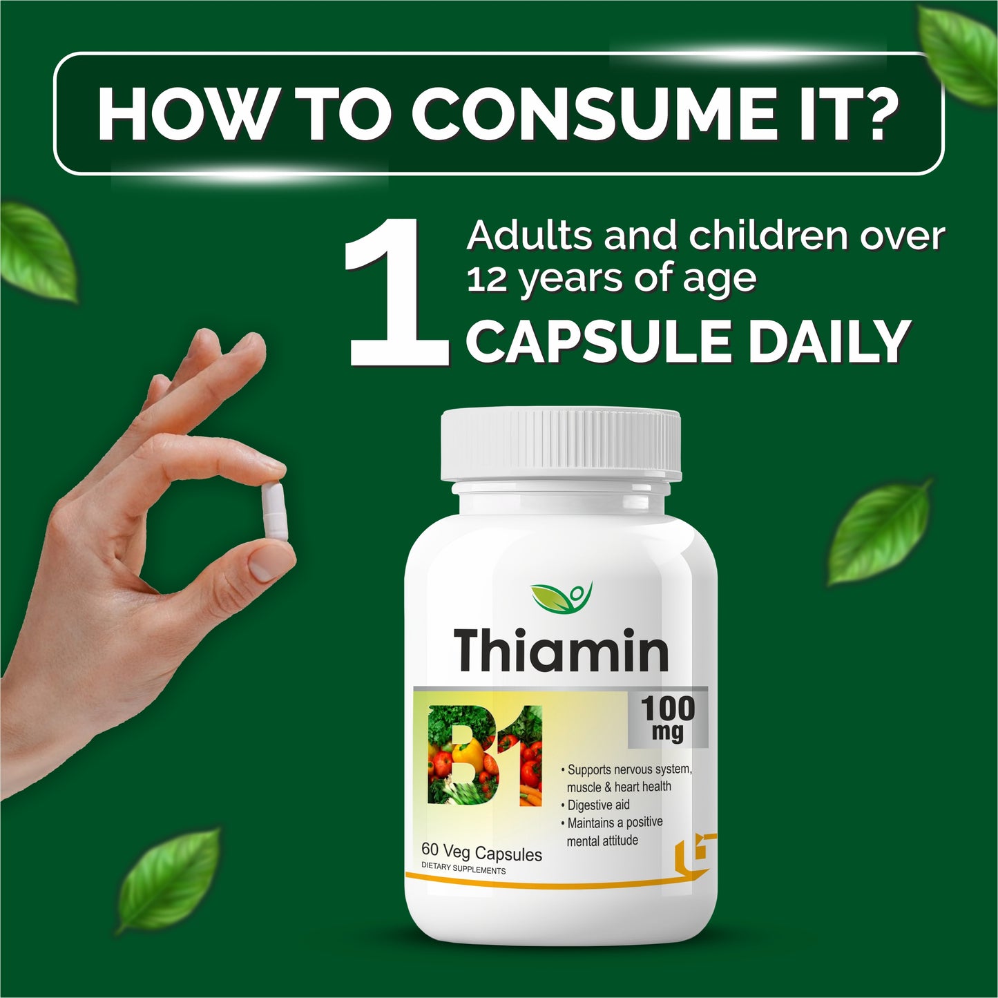 Biotrex Thiamin 100mg (Vitamin B1) - 60 Veg Capsules Energy Production, Stress Management, Cognitive Function & Antioxidant Activity