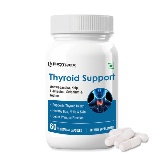 Biotrex Thyroid Care Supplement With Ashwagandha, Sea Kelp, Selenium, L-Tyrosine & Iodine, Supports Thyroid Health, Good mood - 60 Vegetarian Capsules