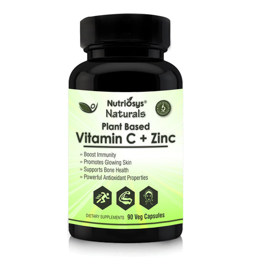 Nutriosys Naturals Plant Based Vitamin C with Zinc | Vitamin C (As Amla Extract) 80mg, Zinc 11.5mg | Skin Health | Antioxidant | Boost Immunity | 90 Veg Capsules