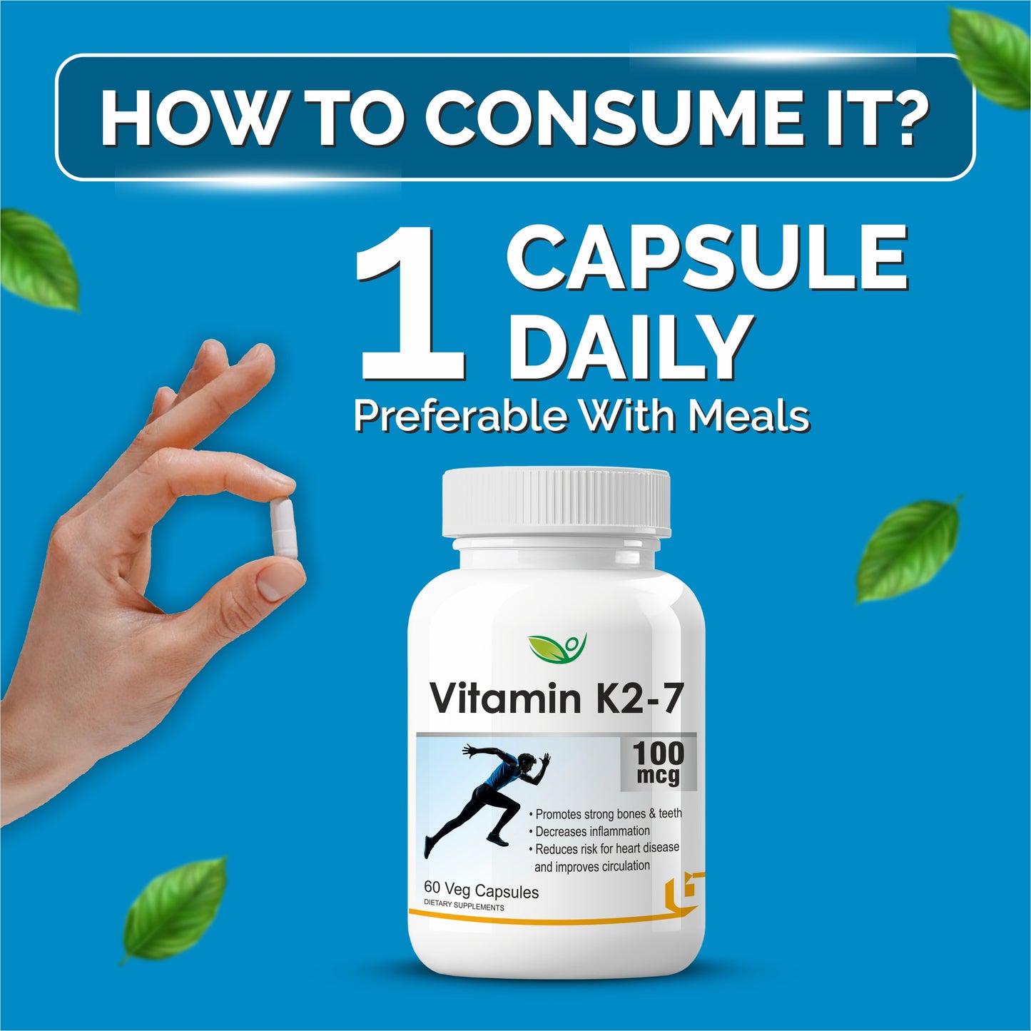 Biotrex Vitamin K2-7 100mcg - 60 Capsules Bone Health, Dental health support & Cardiovascular health benefits