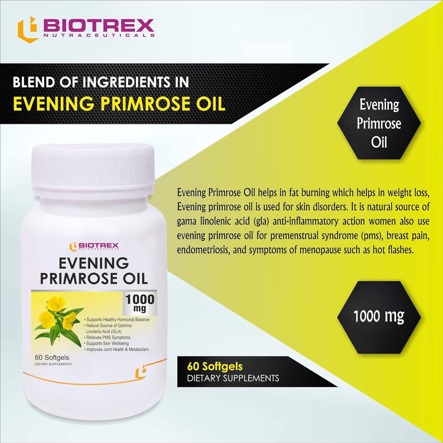 Biotrex Nutraceuticals Evening Primrose Oil 1000mg - 60 Softgels