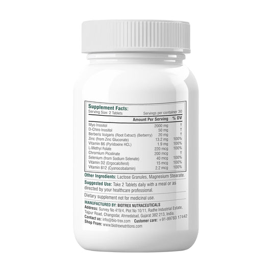 Biotrex PCOS Supplement for women With 40:1 Ratio, High Purity Pharma Grade Ingredients 2000mg Myo-Inositol to 50mg D-Chiro-Inositol - 60 Vegetarian Tablets