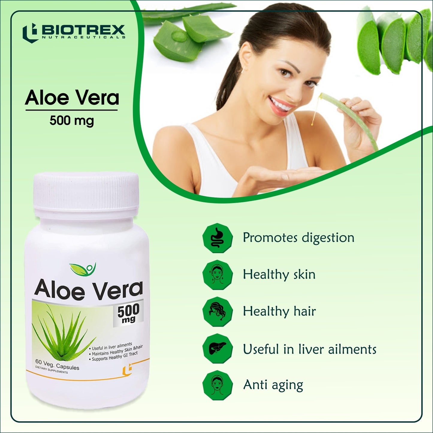 Biotrex Aloe Vera 500mg - 60 Capsules