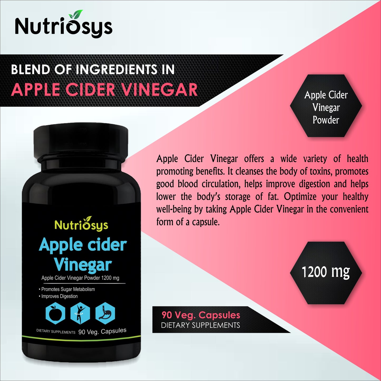 Nutriosys Apple Cider Vinegar 1200mg - 90 Capsules