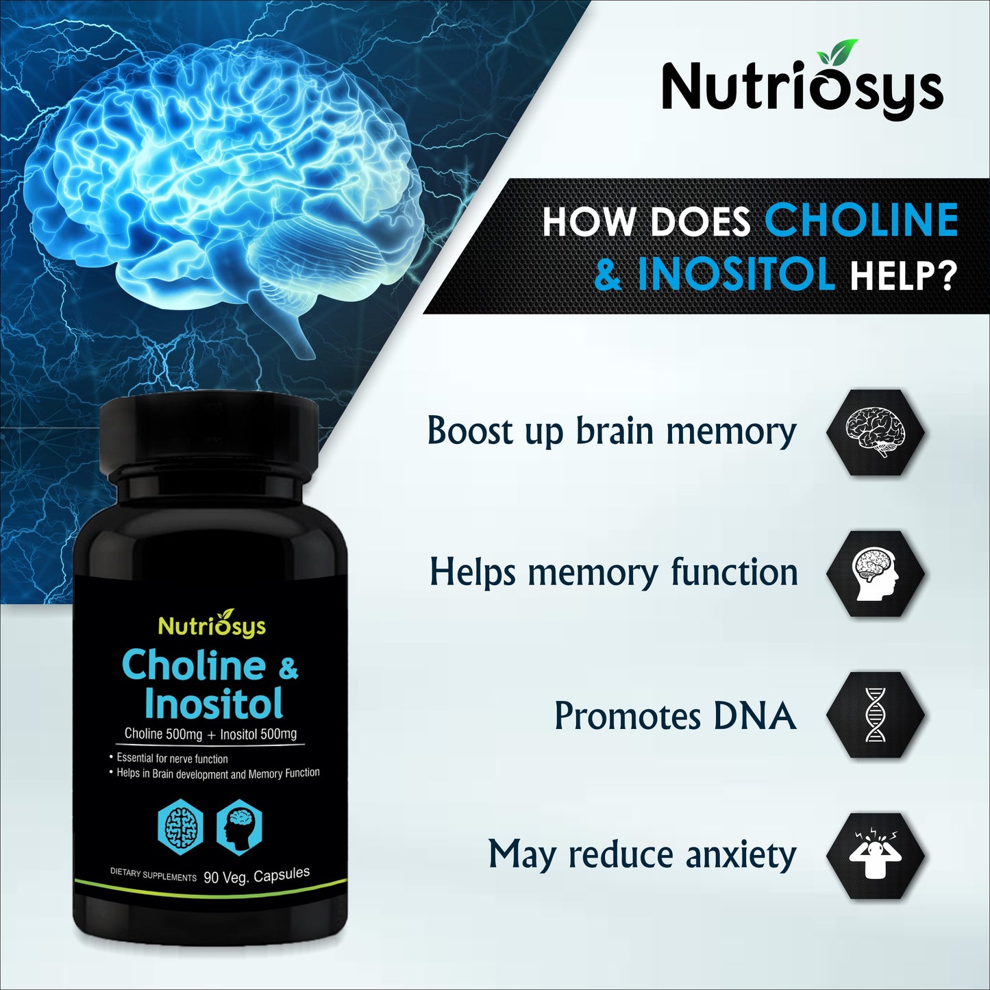 Nutriosys Choline & Inositol 500mg - 90 Capsules