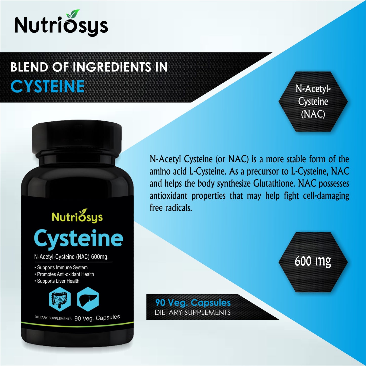 Nutriosys Cysteine 600mg - 90 Capsules