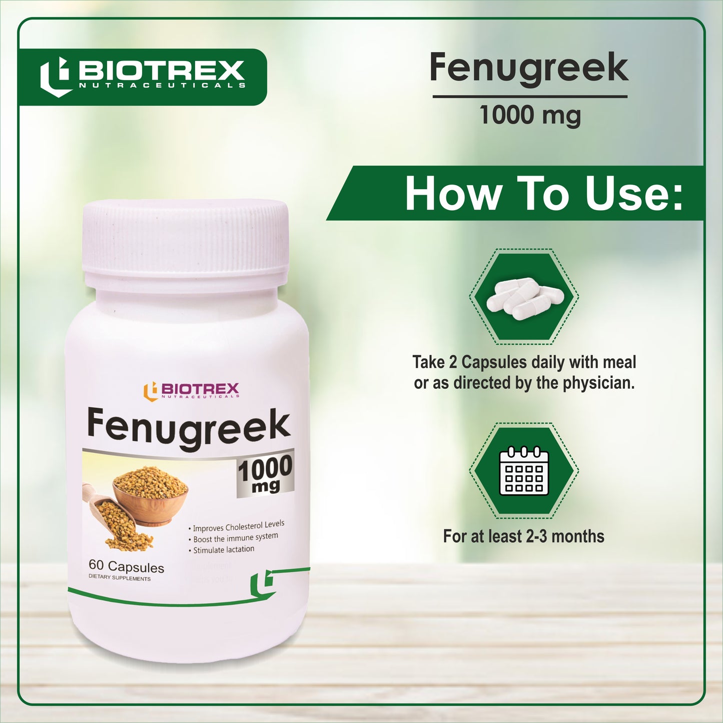 Biotrex Fenugreek 1000mg - 60 Capsules