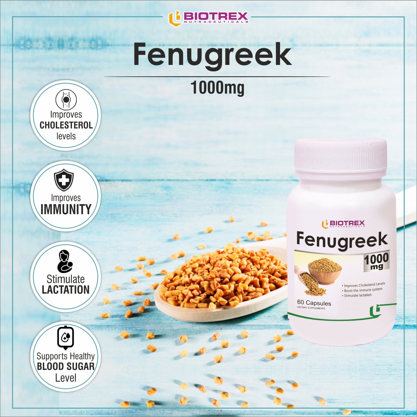 Biotrex Fenugreek 1000mg - 60 Capsules