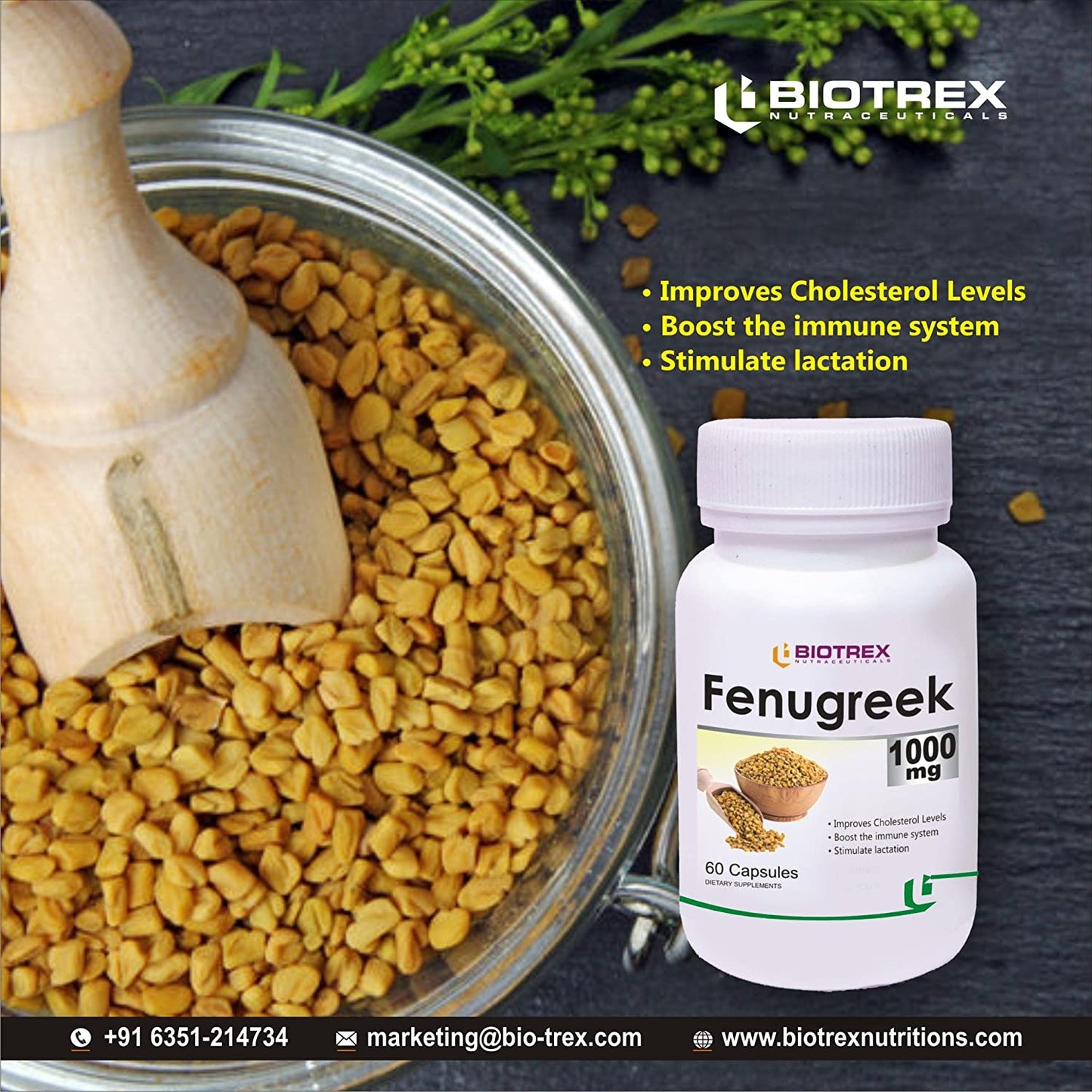 Biotrex Fenugreek 1000mg - 60 Capsules