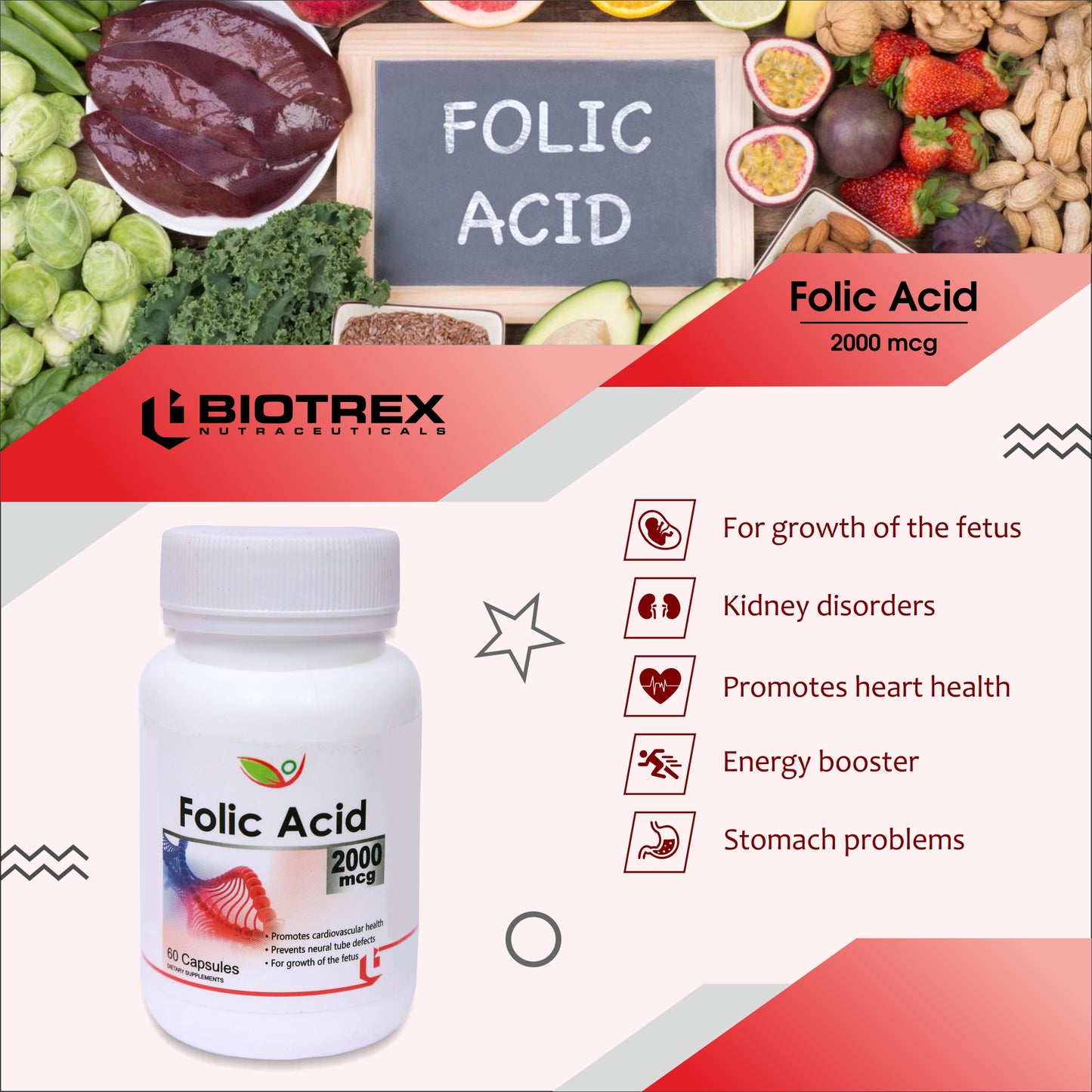 Biotrex Folic Acid 2000mcg - 60 Capsules