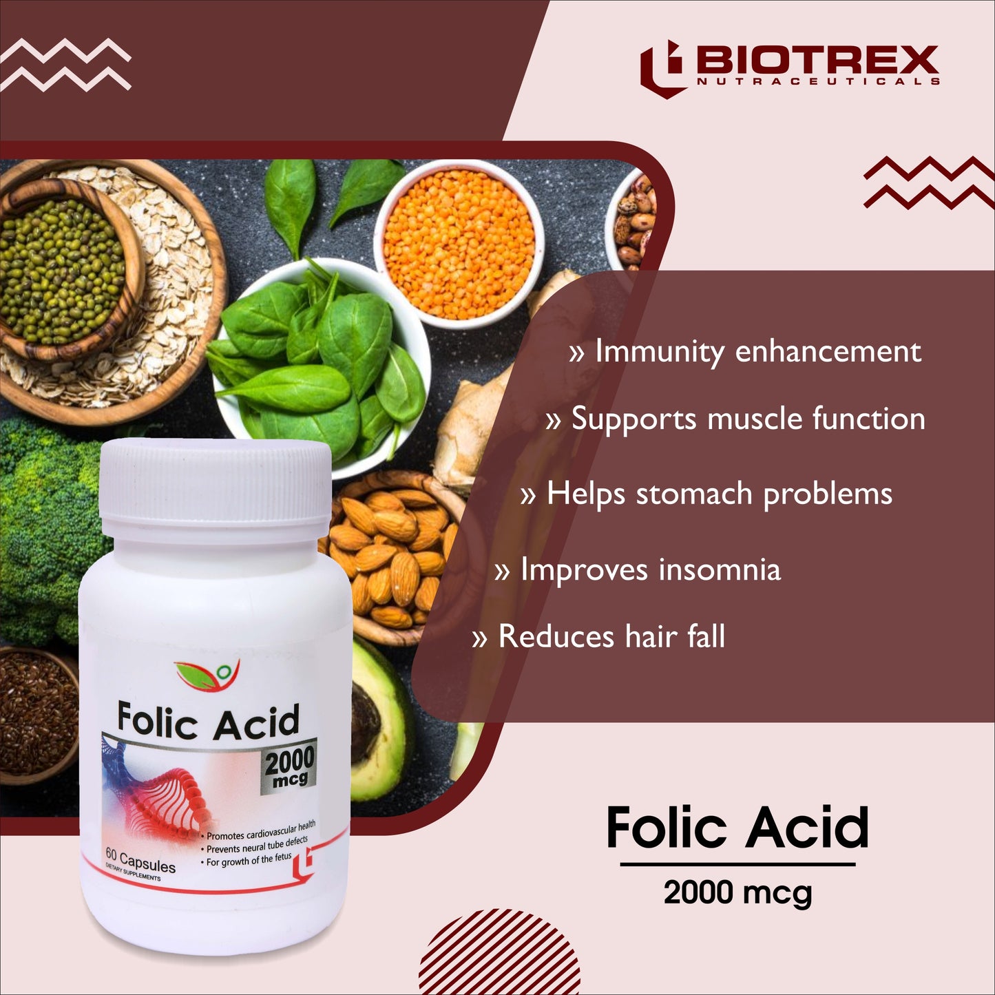 Biotrex Folic Acid 2000mcg - 60 Capsules