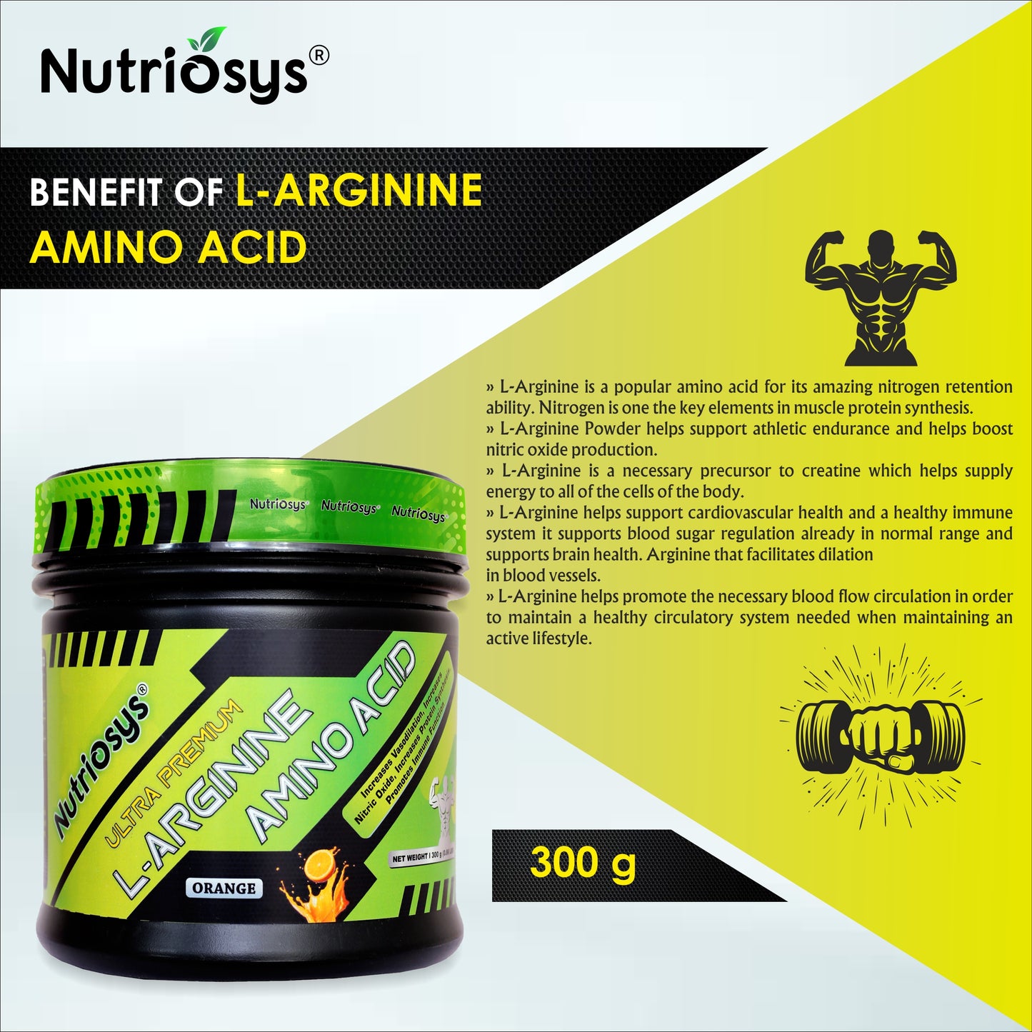 Nutriosys L-Arginine Powder, 300Gram